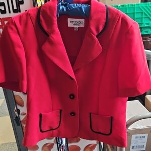 Studio I Women's Red Blazer with Black Details